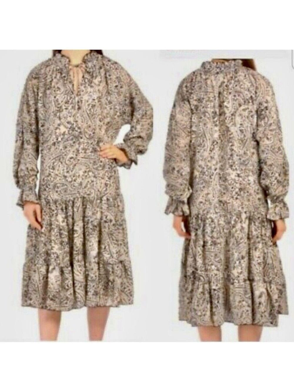 OPT Ruffled Paisley Floral Prairie Midi Dress Medium Women Bohemian Flowy Party